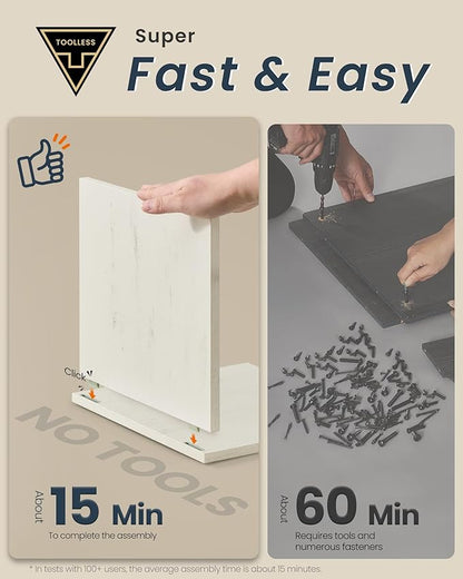 SONGMICS HOME 67-Inch Tall Bathroom Storage Cabinet, Superfast Toolless Assembly, 11.8-Inch Wide Slim Narrow Freestanding Cabinet with Adjustable Shelves, Kitchen Living Room, Rustic White