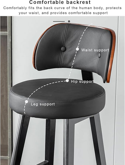 Set of 2/4 Counter Height Stools, 33" Upholstered Faux Leather with Back and Solid Wood Legs, Mid Century Chair for Kitchen Island Dining Room,Brown-Set of 2