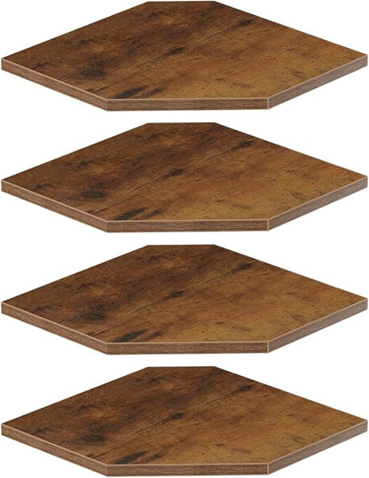 JJL Corner Shelf, 12 Inch Set of 4 Floating Shelves for Wall with Wire Hole for Security Camera and Radios Storage, 13.3 Inch Deep Wall Mounted Shelves for Living Room Corner Decoration, Rust Brown
