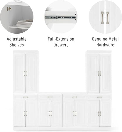 Crosley Furniture Stanton 3-Piece Traditional Sideboard Buffet Cabinet and Kitchen Storage Pantry Set, White