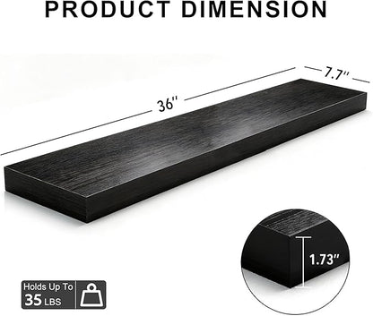 Floating Shelves for Wall(Set of 2)-36 Inch Black Wood Wall Shelf with Invisible Brackets for Bathroom,Bedroom,Drawingroom,Kitchen for Decor(Black,2pcs)
