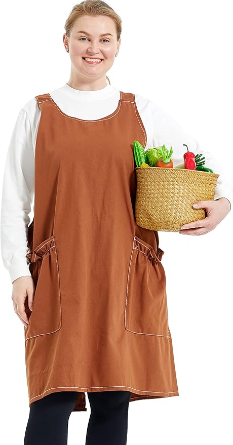 Big Plus Size Aprons for Women with Pockets Cotton Linen Baking Kitchen Cooking