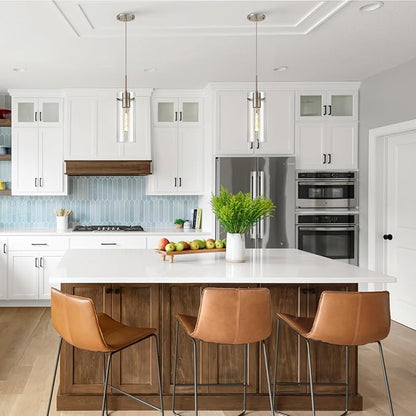 Glass Brushed Nickel Pendant Light, Modern Kitchen Island Pendant Lighting with Ribbed Glass, Adjustable Cord Single Pendant Light for Over Island, Dining Room, Bathroom Bedroom