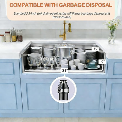 Stainless Steel Undermount Kitchen Sink, 16 Gauge T-304S Workstation Sinks with Accessories, 33" x 18" x 10" Large and Deep Single Bowl Kitchen Sink For Home & Kitchen, Outdoor