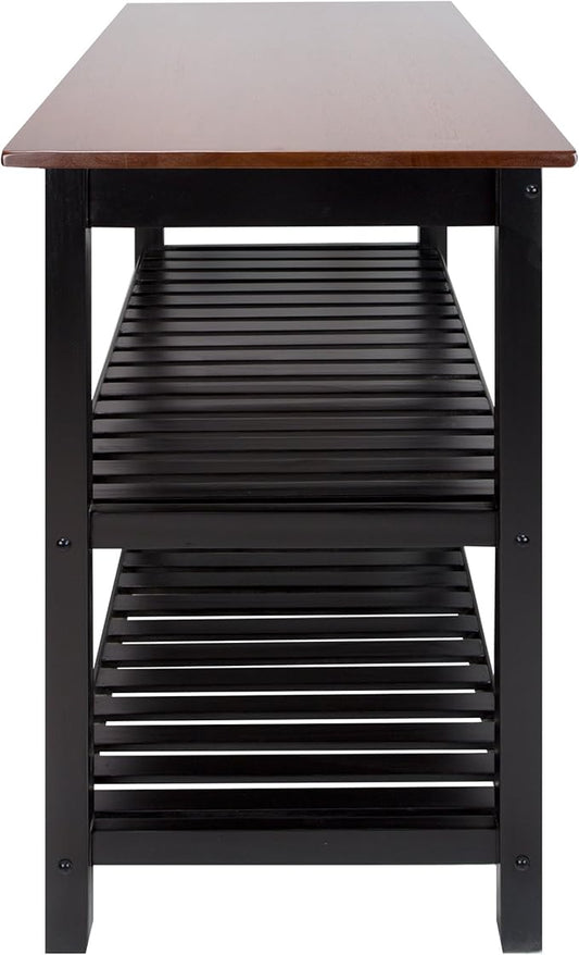 Casual Home Kitchen Island with Solid American Hardwood Top, Walnut&black