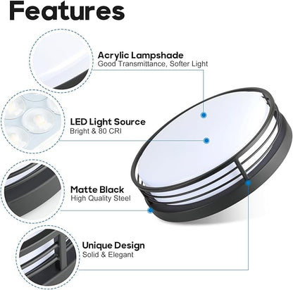 WISBEAM 10 Inch LED Ceiling Lighting Fixture, 23W Black Flush Mount Ceiling Light with 5CCT(2700K/3000K/3500K/4000K/5000K), Dimmable LED Light Ceiling Mount for Kitchen Bathroom Hallway, 2 Packs