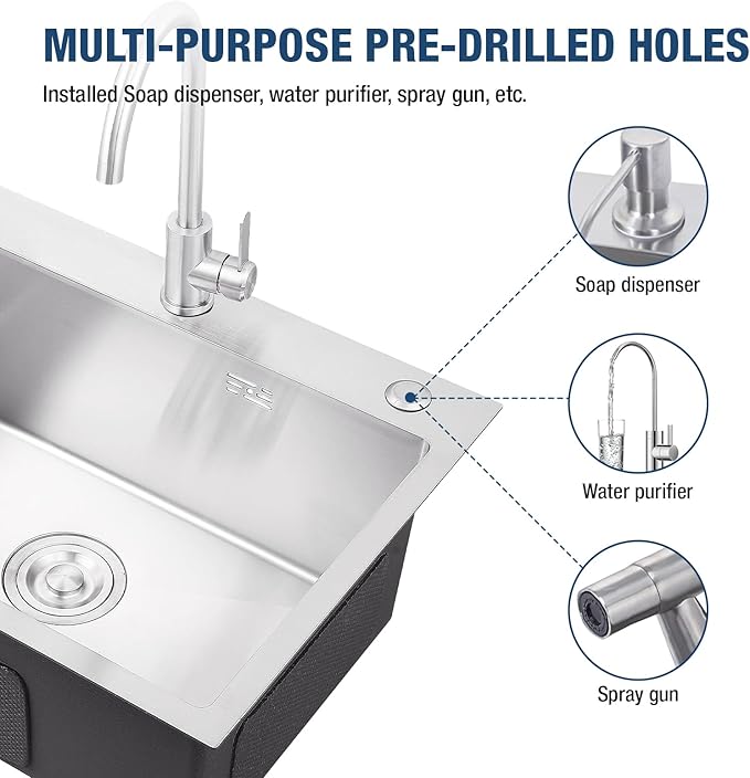 23.6 x 17.7 Inch Kitchen Sink Drop in, Stainless Steel Nano-Coating Kitchen Sinks, 8" Deep Single Bowl Sink with Basket & Drain Kit