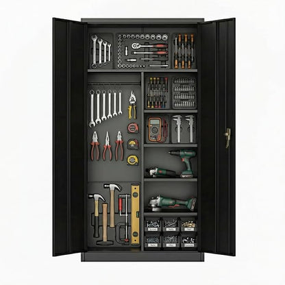 72in Heavy Duty Steel Wardrobe Cabinet with Lock, Metal Garage Storage Cabinets with Adjustable Shelves & Hanging Rod, Metal Cabinet Storage for Home, Bedroom, Office, Closet