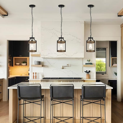 Farmhouse Pendant Light, Rustic Wood Metal Light Fixtures with Adjustable Hanging Chain, Small Pendant Lighting for Kitchen Island, Dining Room, Entryway, Cafe & Bar, 1 Pack