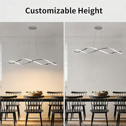 39 Inch Modern LED Pendant Light, Remote Control Dimmable Adjustable Height, DIY Kitchen Island Lighting & Dining Room Chandelier, Chrome Plated Energy Saving Linear Chandelier