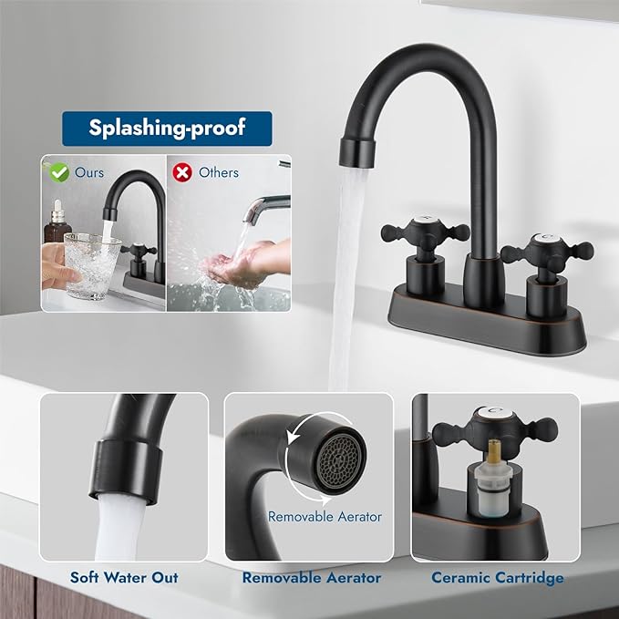 4 Inch Centerset Bathroom Faucets Double Cross Handle Bathroom Sink Faucet Deck Mounted Vintage RV Farmhouse Vanity Basin Mixer Tap with Pop up Drain,Oil Rubbed Bronze