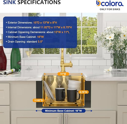 Dcolora 13"x15 Gold Small Bar Sink, Heavy Duty 16 Gauge 304 Stainless Steel, Cover Board for Saving Space, Udnermount Installation Fit for Small Kitchen,Bar, RV, #DC-U2533005GW