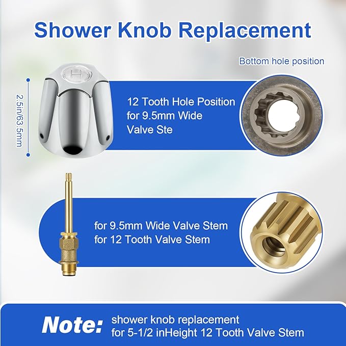 2 Piece Bathtub Shower Knob Replacement, with Diverter Bath Tub Spout Kit, Hot and Cold Faucet Knobs Compatible with Price Pfister Verve Tub Shower (Chrome)