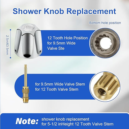 2 Piece Bathtub Shower Knob Replacement, with Diverter Bath Tub Spout Kit, Hot and Cold Faucet Knobs Compatible with Price Pfister Verve Tub Shower (Chrome)