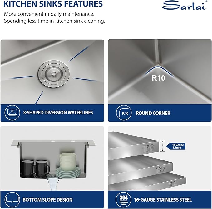 Sarlai Outdoor Sink - 21 x 20 Inch Drop In Workstation Kitchen Sink with Dust Lid and Faucet 16 Gauge Stainless Steel Single Bowl Bar Basin with Cutting Board BBQ Basin Outside
