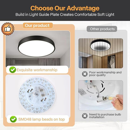 Matte Black Flush Mount Ceiling Light, 3000-5000K 13inch Modern Bedroom Lighting Fixtures Ceiling Mount, Dimmable Overhead Led Light Fixture for Hallway Bathroom Stairwell, ETL Listed
