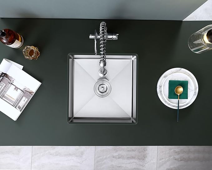 18 x 18 inch Undermount Kitchen Sink, Brushed Stainless Steel Single Bowl Small Sink, 6 inch Deep Wet Bar Sink for Compact Kitchen & Bar,D18"xW18"xH6"