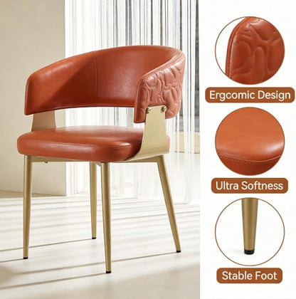 Atoll Modern Accent Dining Chairs Set of 2 with Upholstered PU Leather Seat & Curved Back, Metal Legs, Mid-Century Kitchen Chair for Dining Room, Living Room or Office (2, Orange)