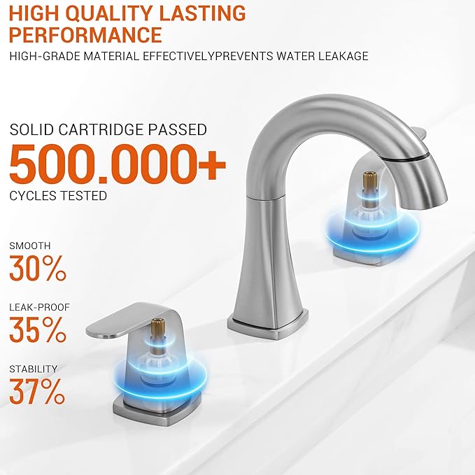 Brushed Nickel Bathroom Faucet with Sprayer - Rotatable Bathroom Faucets for Sink 3 Holes, 8In Widespread Bathroom Pull Down Faucet, 2-Handle Vanity Faucet with Pull Out Sprayer 360 Swivel