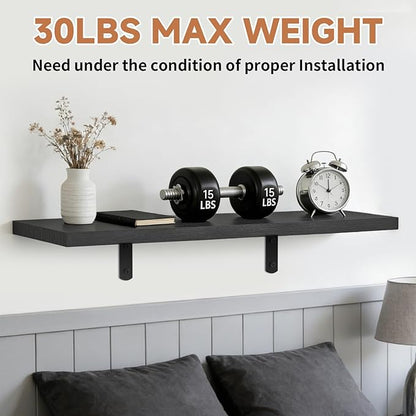 Easy Install Floating Shelves, 15.7 Inch Wall Mounted Wood Shelf,Hanging Shelf for Home Decor, Books and Storage, Small Organizer for Bedroom, Bathroom, Kitchen, Set of 3, Black