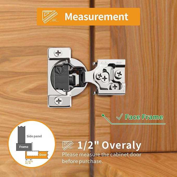 Chibery 20 Pack 1/2" Overlay 4D Soft Close Concealed Hinges for Face Frame Door, Adjustable Closing Speed, Smooth Slow Self Close Hinges, Satin Nickel, 105° Open Angle Stainless Steel Cabinet Hinges
