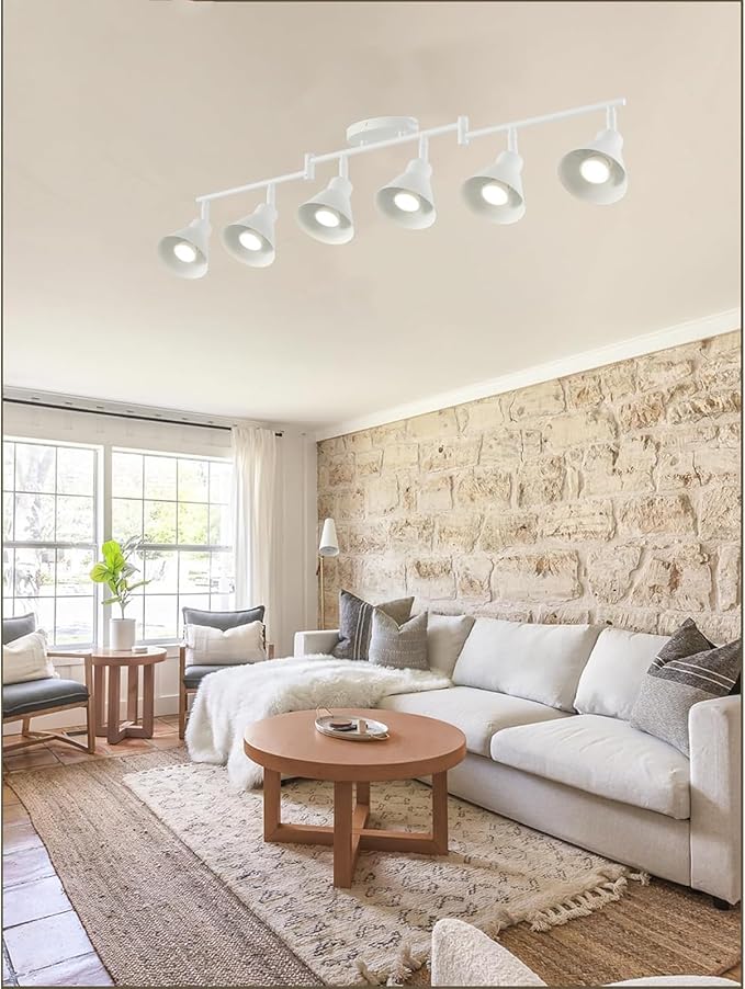 Modern 6-Light Track Lighting Fixture, Matte White Metal Ceiling Spotlight with Flexible Rotatable Heads, GU10 Base Directional Track Light for Kitchen, Hallway, Living Room & Gallery