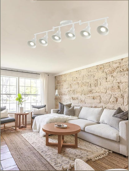 Modern 6-Light Track Lighting Fixture, Matte White Metal Ceiling Spotlight with Flexible Rotatable Heads, GU10 Base Directional Track Light for Kitchen, Hallway, Living Room & Gallery