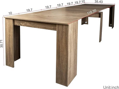 Pvillez Modern Expandable Dining Table - 118.5" Rectangle with Oak Pedestal & Leaf Extension for 8-12 Persons
