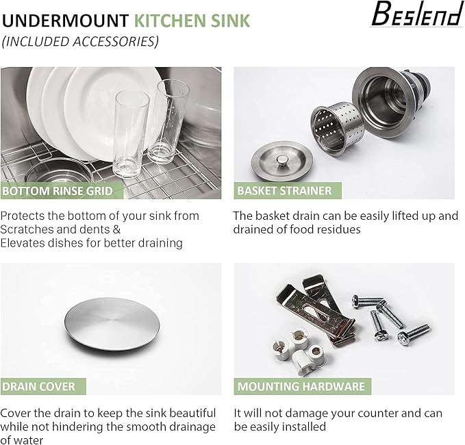 33 Undermount Double Bowl Kitchen Sink - Beslend 33x19x10 Inch Double Sink Stainless Steel Undermount Sinks 16 Gauge 60/40 Double Bowl Sinks