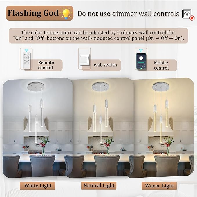 Flashing God 3 Light Pendants Light for Kitchen Island Dining Room Pendant Lighting Fixture Mini Crystal Chandelier Ceiling Hanging Lights for Bedroom Island Kitchen