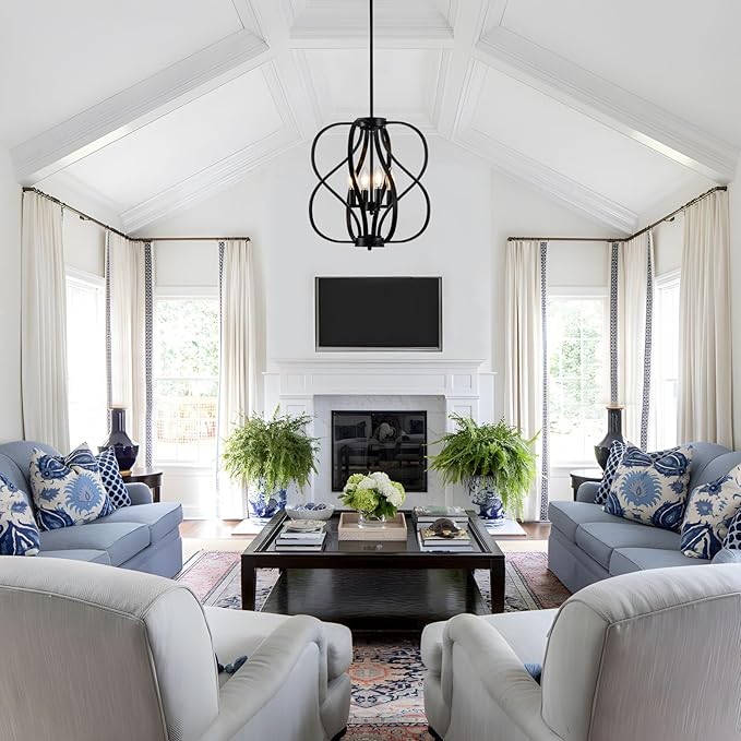 Black Chandelier 4 Light Industrial Dining Room Light Fixture 18'' Modern Farmhouse Contemporary Chandelier Hanging Pendant Light Fixture Entryway Chandelier for Foyer,Kitchen,Living Room,Bedroom