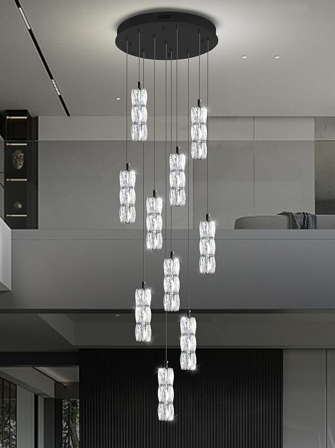 ykolupty Modern Chandelier 10-Lights Black Chandelier Lighting Fixture High Ceiling Chandelier Suitable for Living Room Staircase Villa, TP3030-10H