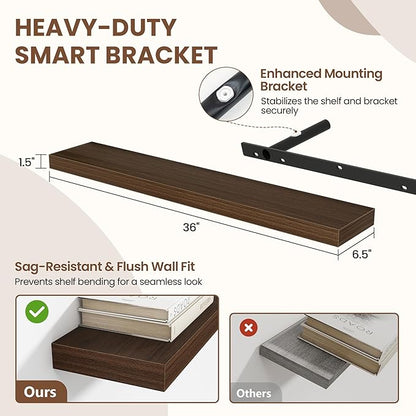 Acovy 36 Inch Floating Shelves for Wall 2 Pack, 36" Wall Shelves for Books, Storage, Decor, Wall Mounted Floating Shelf with Invisible Brackets for Kitchen, Living Room, Walnut