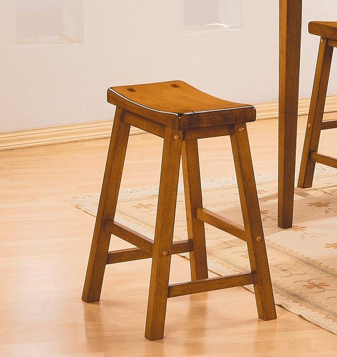 Living Room Chairs Comfy, Farmhouse Modern Solid Wood Counter Height Stools Set of 2, Saddle Seat Wooden Chairs for Kitchen Island, Dining Room, Comedor Sillas，Bedroom Furniture,Oak-Solid