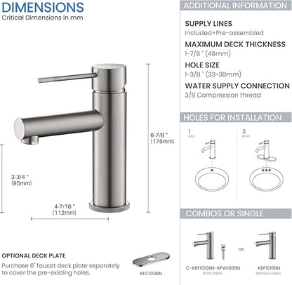 KIBI KBF1010 Solid Brass Single Handle Bathroom Sink Faucet, Circular X Single Hole Bathroom Faucet with Pop Up Drain | High Arc Spout | Brushed Nickel | Corrosion and Rust Resistant