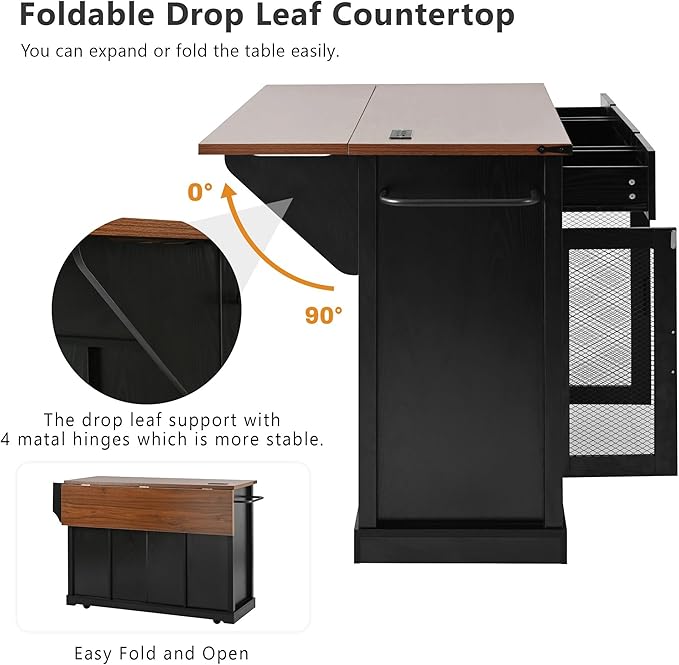 Modern Dining Table Expandable Kitchen Island with Counter Wood Table Console Luxury Easy Clean Living Decor,Black