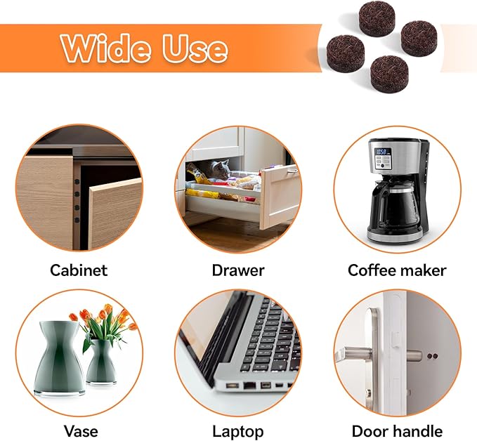 Felt Cabinet Door Bumpers - Small Felt Pads for Cabinet Doors, 3/8" Diameter 200PCS, 3mm Thick Self Adhesive Brown