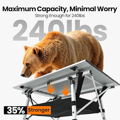 Portable Camping Table with Adjustable Legs, Lightweight Aluminum Folding Table Foldable Table for Outdoor Cooking, Picnic, Beach, Backyards, Rectangular
