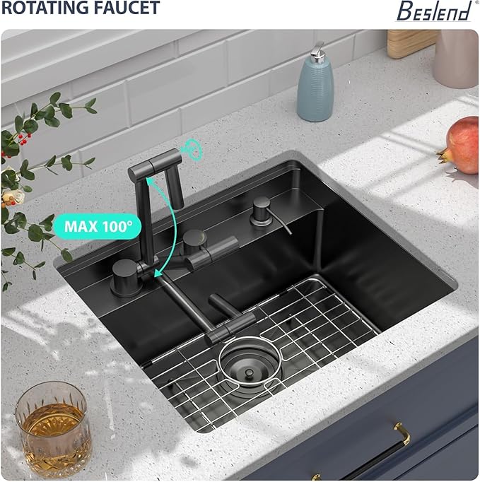 21 Inch Black Undermount Bar Sink Outdoor Kitchen Sink With Cover and Faucet 21x18x9 Inch 16 Gauge Stainless Steel Single Bowl Sink Indoor Outdoor