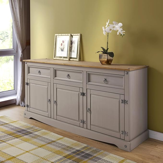 Furniture Dash Solid Wood Sideboard Buffet 65.9" W, 16.9" D, 31.6" H - Wooden Storage Cabinet, Cupboard Console Table, Ideal for Living Room, Kitchen Island, Dining Room