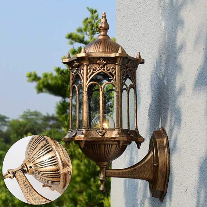 Retro Exterior Wall Light,Fixture Shade Lantern Sconce,Antique Copper Color Porch Light Outdoor Lamp,Home Sconce Light for Front Doors, Sheds, Hallways, Terraces, Aisles, Garages, Porches