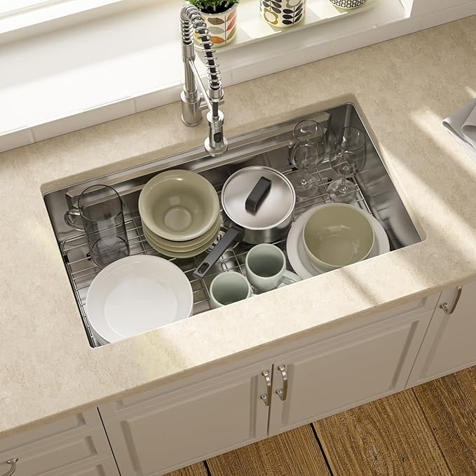 Lordear 33 Inch Undermount Kitchen Sink Stainless Steel 16 Gauge Single Bowl Workstation Large Sinks 33 x19 Inch Double Ledges Under Counter Handmade Sink