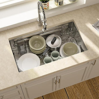 Lordear 33 Inch Undermount Kitchen Sink Stainless Steel 16 Gauge Single Bowl Workstation Large Sinks 33 x19 Inch Double Ledges Under Counter Handmade Sink