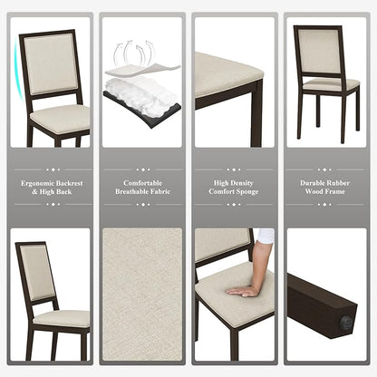 COLAMY Upholstered Kitchen Dining Chairs Set of 2, Wood Dining Chairs with Back, 19 Inch Fabric Farmhouse Dining Room Side Chairs with Wooden Legs for Kitchen Dining Living Room Courtyard, Brown