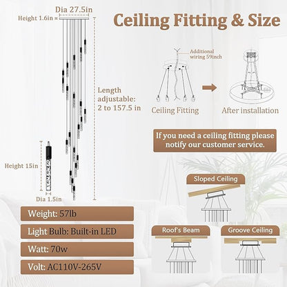 Flashing God High Ceiling Chandelier for Foyer Long Chandeliers for High Ceilings Hanging Light Fixtures for Staircase Entryway Living Room