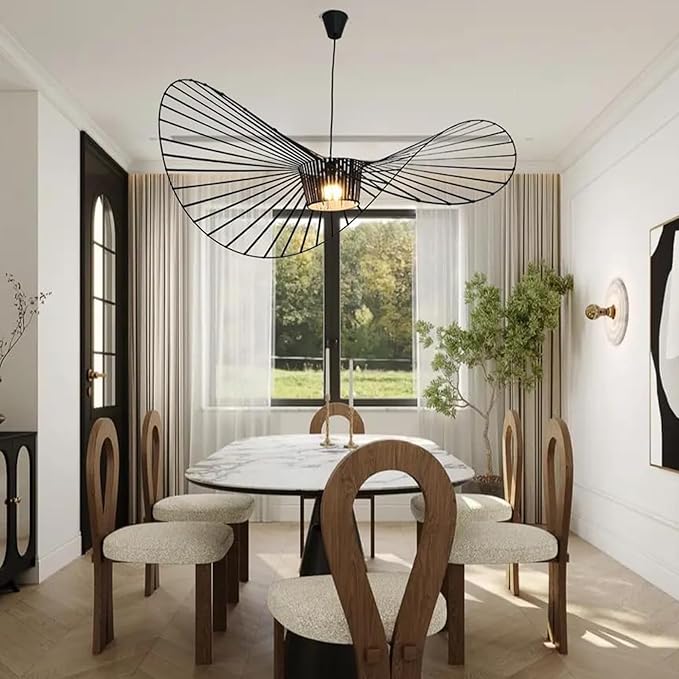 Modern Black Woven Chandelier, 62.99" Farmhouse Coastal Hat Pendant Light Fixtures Matte Black Handwoven Shade Boho Pendant Hanging Lamp for Kitchen Dining Room Bedroom Foyer Hallway