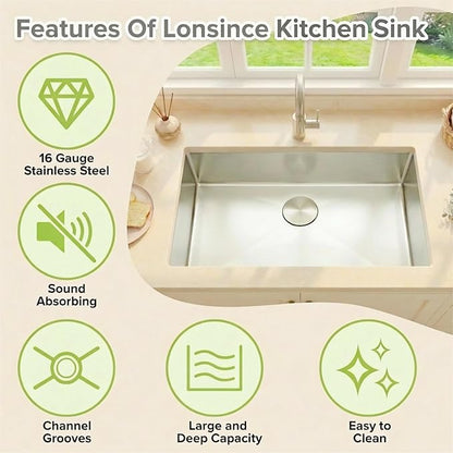 Undermount Kitchen Sink 30 X 18 inch,Single Bowl 16 Gauge Stainless Steel Undermount Kitchen Sinks