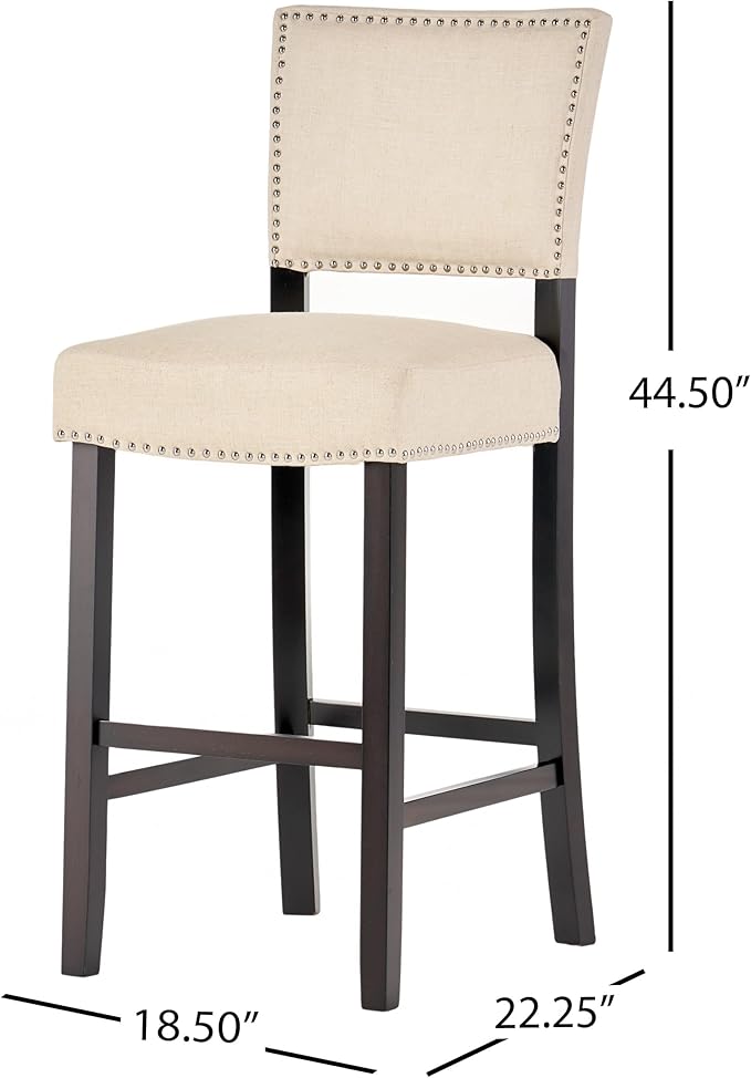 GOWE Barstools with Rivet Decoration Set of 2, Wood Frame,Fabric Sponge Cushion and Upholstered Barstools, Bar Chairs for Kitchen Island,Bedroom,Dining Room.