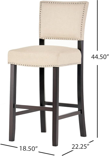 GOWE Barstools with Rivet Decoration Set of 2, Wood Frame,Fabric Sponge Cushion and Upholstered Barstools, Bar Chairs for Kitchen Island,Bedroom,Dining Room.