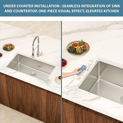 30 Inch Undermount Kitchen Sink Single Bowl 18 Guage Stainless Steel 30"x18"x9" Deep Under Counter Kitchen Sinks Basin R10 Round Corners Handmade Sink